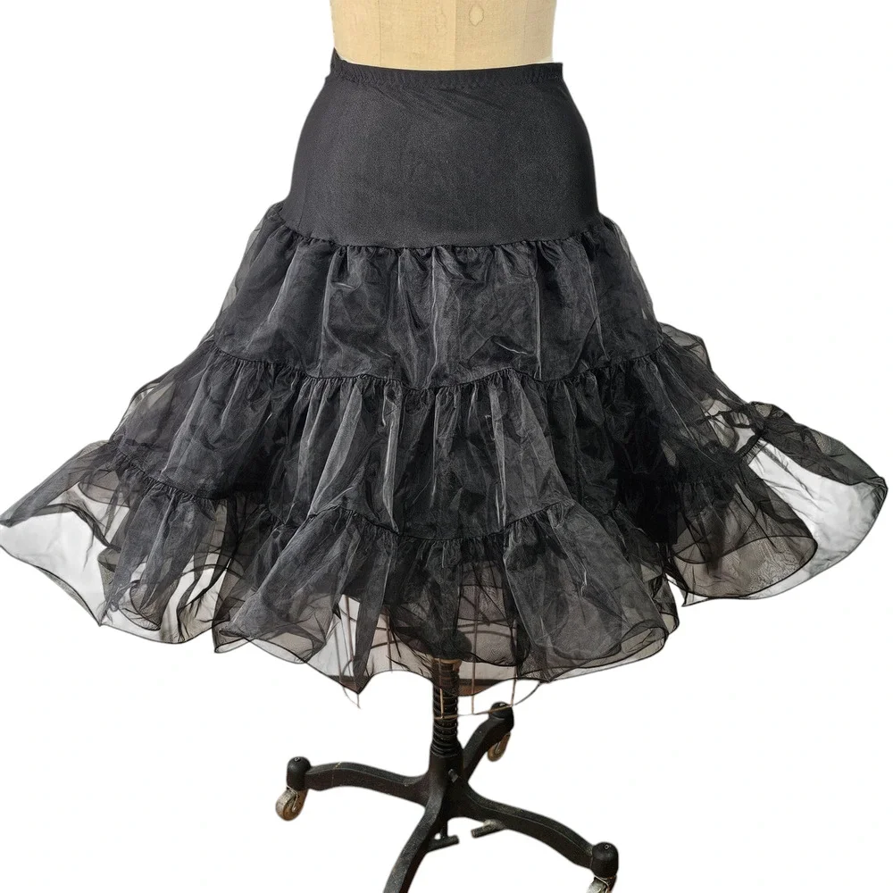 Grace Karin black tiered petticoat cancan rockabilly square dance slip L